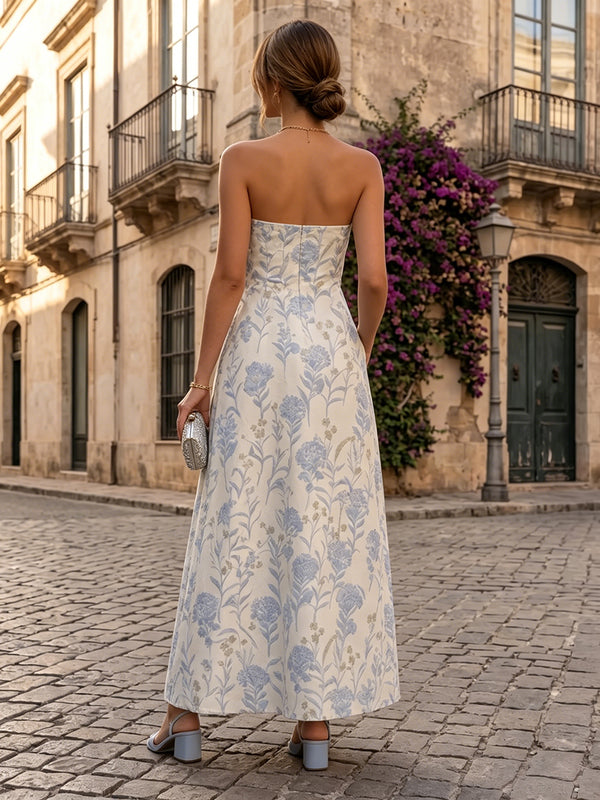 Jacquard A-Line/Princess Strapless Floor-Length Formal Dresses with Pockets