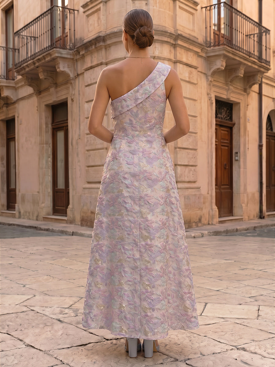 Jacquard A-Line/Princess One Shoulder Floor-Length Formal Dresses with Pockets