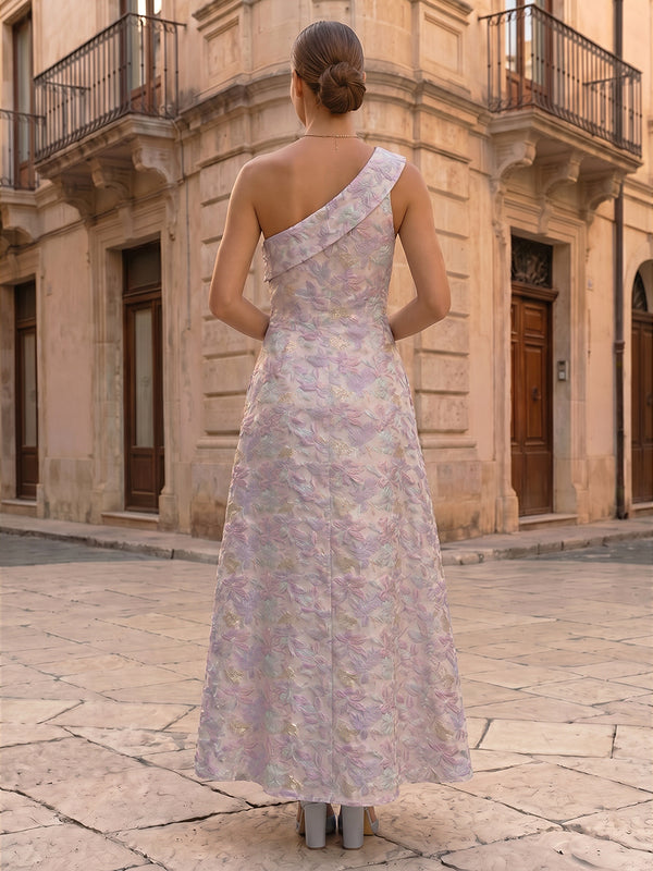 Jacquard A-Line/Princess One Shoulder Floor-Length Formal Dresses with Pockets