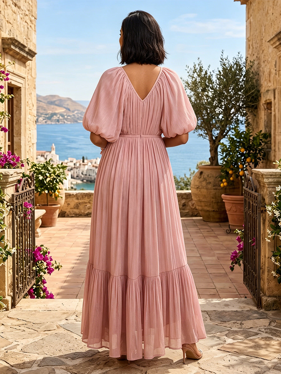Chiffon A-Line/Princess V-Neck Floor-Length Formal Dresses with 3D Flowers & Pleats