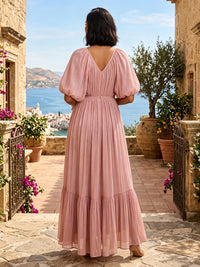 Chiffon A-Line/Princess V-Neck Floor-Length Formal Dresses with 3D Flowers & Pleats