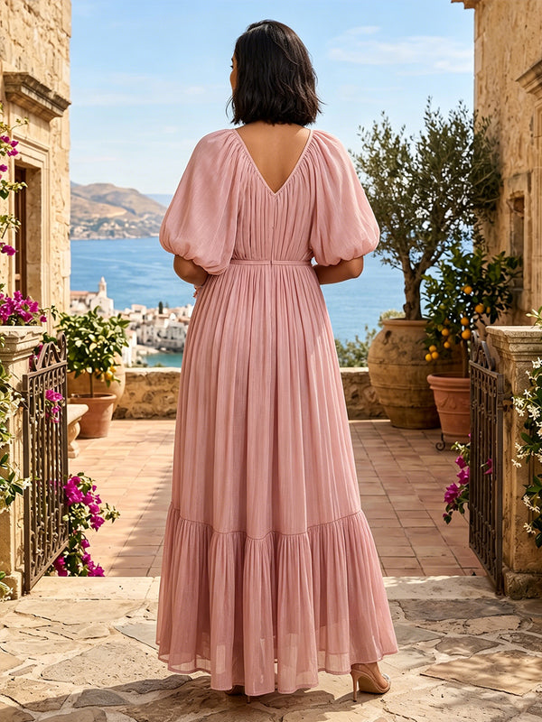Chiffon A-Line/Princess V-Neck Floor-Length Formal Dresses with 3D Flowers & Pleats