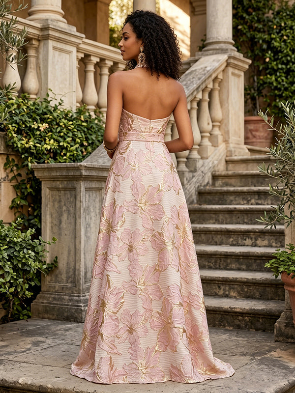Jacquard A-Line/Princess Halter Floor-Length Formal Dresses for Women
