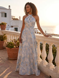 Jacquard A-Line/Princess Halter Floor-Length Formal Dresses for Women