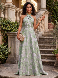 Jacquard A-Line/Princess Halter Floor-Length Formal Dresses for Women