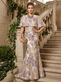 Jacquard Mermaid/Trumpet Scoop Neck Floor-Length Formal Dresses with Cape