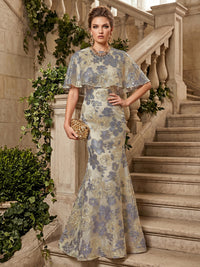 Jacquard Mermaid/Trumpet Scoop Neck Floor-Length Formal Dresses with Cape