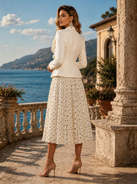 Chiffon A-Line/Princess V-Neck Tea-Length Formal Dresses with Polka Dot Print