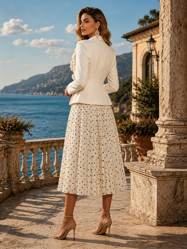 Chiffon A-Line/Princess V-Neck Tea-Length Formal Dresses with Polka Dot Print