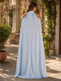 Satin Sheath/Column High Neck Floor-Length Formal Dresses with 3D Flowers