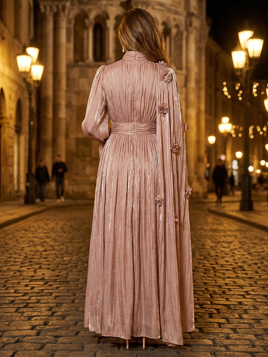 Chiffon A-Line/Princess High Neck Floor-Length Formal Dresses with Pleats