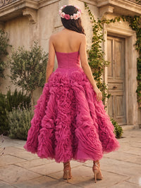 Chiffon A-Line/Princess Strapless Tea-Length Formal Dresses with Tiered Layers