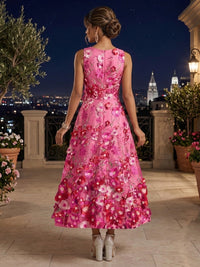 Lace Appliques A-Line/Princess Scoop Neck Tea-Length Formal Dresses with 3D Flowers
