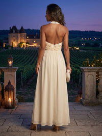 Chiffon A-Line/Princess Halter Floor-Length Formal Dresses with Pleats
