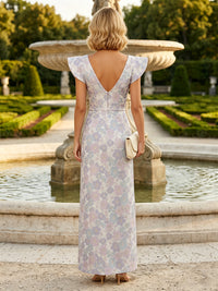 Jacquard Mermaid V Neck Corset Ruffles Formal Dresses