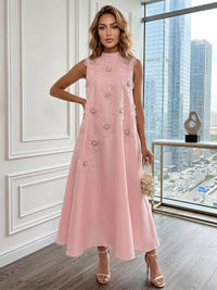 Stretch Mesh A Line Scoop Neck 3D Flowers Ruched Formal Dresses