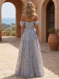 Jacquard A Line Off the Shoulder Ruched Corset Formal Dresses