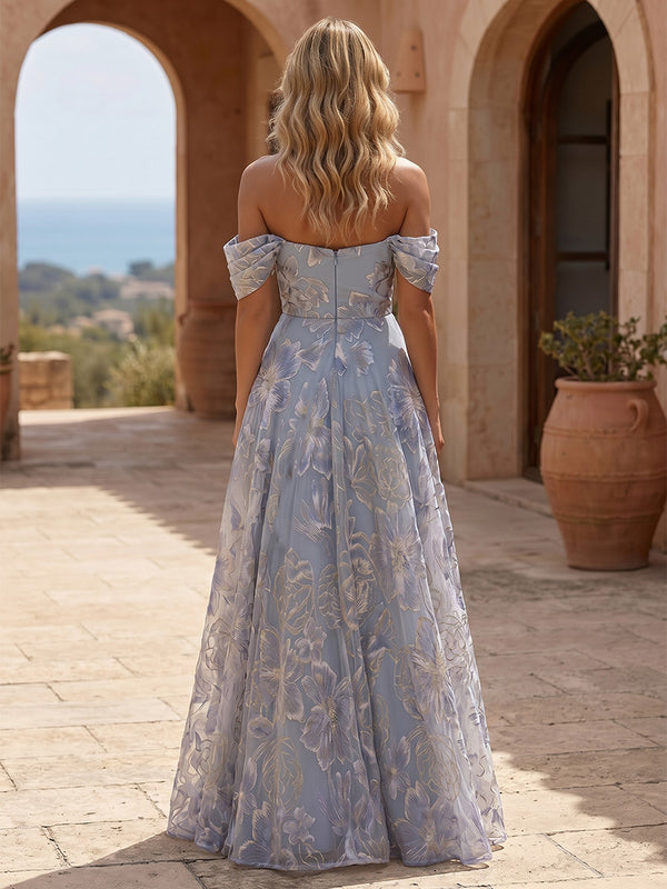 Jacquard A Line Off the Shoulder Ruched Corset Formal Dresses