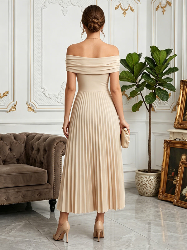 Stretch Mesh A Line Off the Shoulder Pleats Ruched Formal Dresses