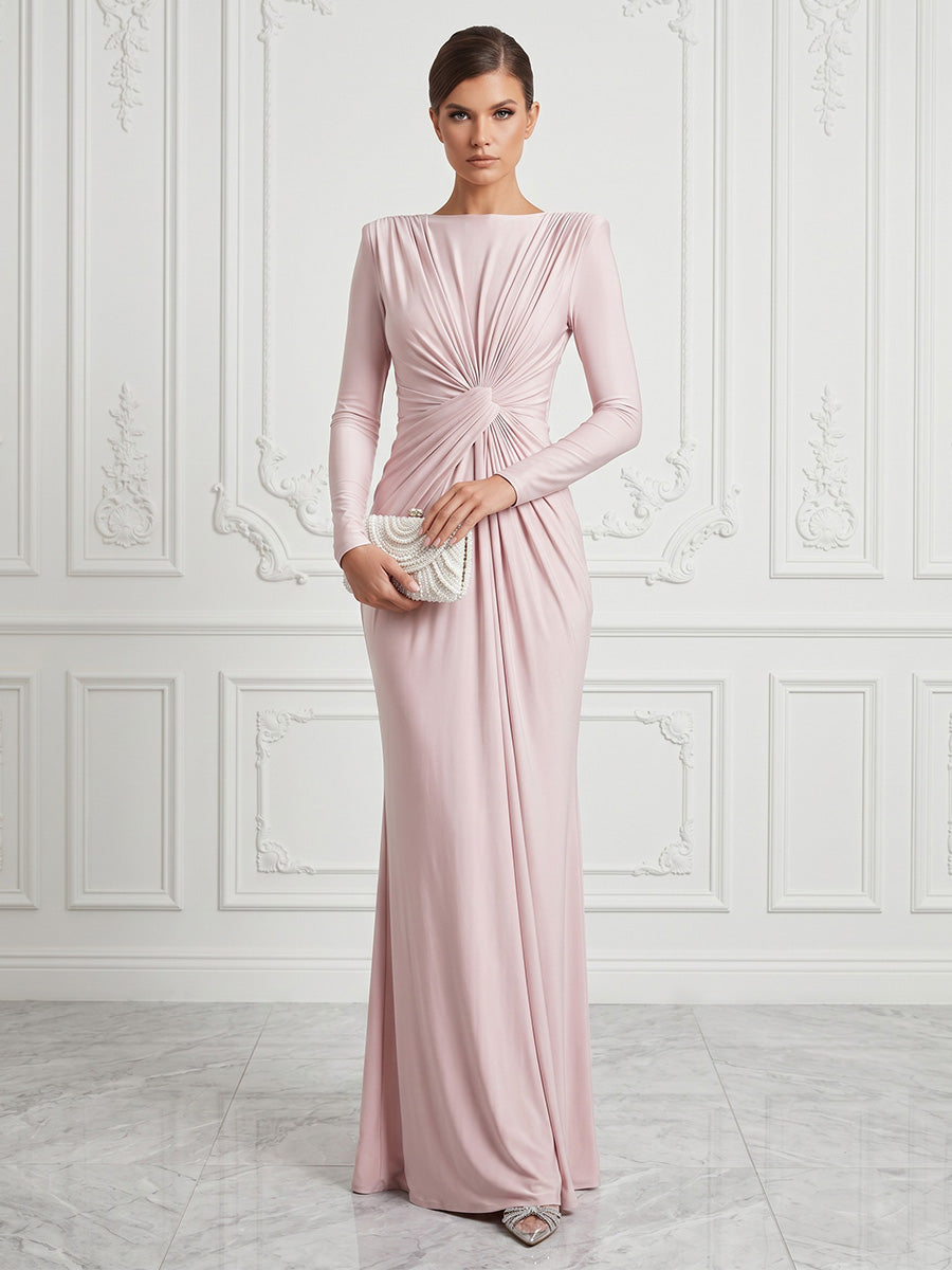 Stretch Mesh Mermaid Scoop Neck Twisted Ruched Formal Dresses