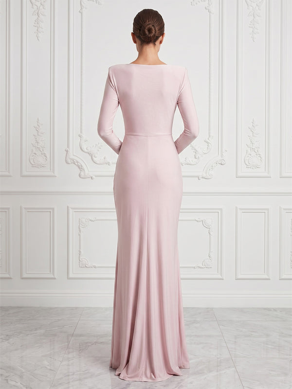 Stretch Mesh Mermaid Scoop Neck Twisted Ruched Formal Dresses