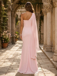 Chiffon Mermaid One Shoulder Ruffles 3D Flowers Formal Dresses