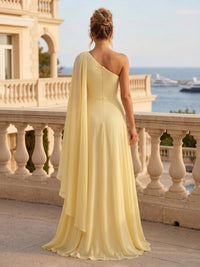 Chiffon A Line One Shoulder Pleats Ruffles Formal Dresses