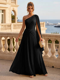 Chiffon A Line One Shoulder Pleats Ruffles Formal Dresses