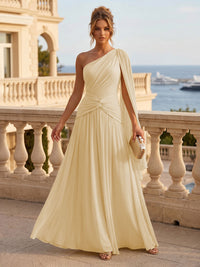 Chiffon A Line One Shoulder Pleats Ruffles Formal Dresses
