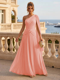 Chiffon A Line One Shoulder Pleats Ruffles Formal Dresses
