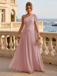 Chiffon A Line One Shoulder Pleats Ruffles Formal Dresses