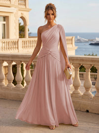 Chiffon A Line One Shoulder Pleats Ruffles Formal Dresses