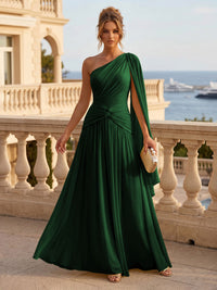 Chiffon A Line One Shoulder Pleats Ruffles Formal Dresses