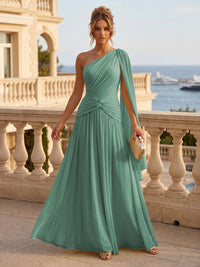 Chiffon A Line One Shoulder Pleats Ruffles Formal Dresses