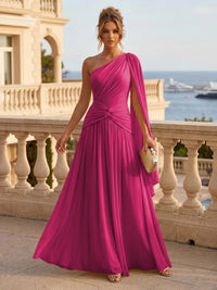 Chiffon A Line One Shoulder Pleats Ruffles Formal Dresses