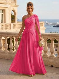 Chiffon A Line One Shoulder Pleats Ruffles Formal Dresses