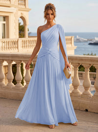 Chiffon A Line One Shoulder Pleats Ruffles Formal Dresses