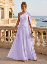 Chiffon A Line One Shoulder Pleats Ruffles Formal Dresses