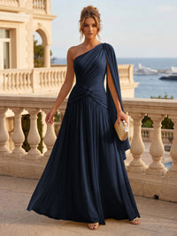 Chiffon A Line One Shoulder Pleats Ruffles Formal Dresses