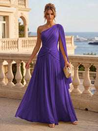 Chiffon A Line One Shoulder Pleats Ruffles Formal Dresses