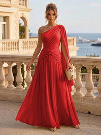 Chiffon A Line One Shoulder Pleats Ruffles Formal Dresses