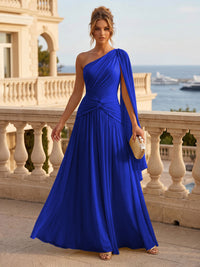 Chiffon A Line One Shoulder Pleats Ruffles Formal Dresses