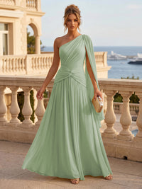 Chiffon A Line One Shoulder Pleats Ruffles Formal Dresses