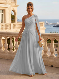 Chiffon A Line One Shoulder Pleats Ruffles Formal Dresses
