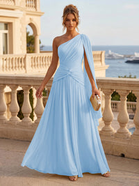 Chiffon A Line One Shoulder Pleats Ruffles Formal Dresses