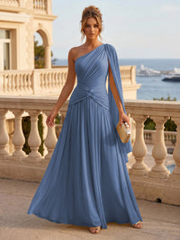 Chiffon A Line One Shoulder Pleats Ruffles Formal Dresses