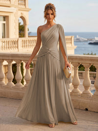 Chiffon A Line One Shoulder Pleats Ruffles Formal Dresses
