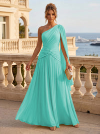 Chiffon A Line One Shoulder Pleats Ruffles Formal Dresses