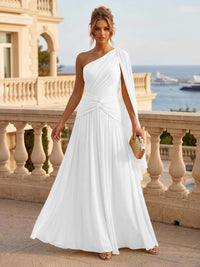 Chiffon A Line One Shoulder Pleats Ruffles Formal Dresses
