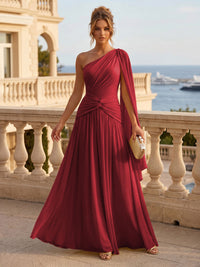 Chiffon A Line One Shoulder Pleats Ruffles Formal Dresses
